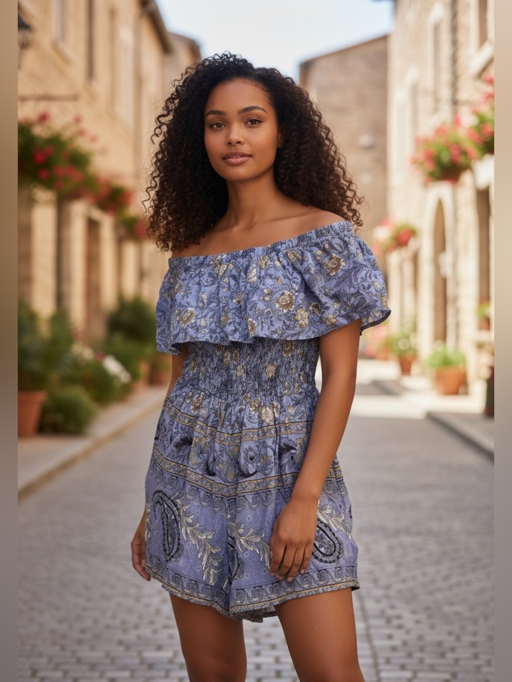 Entro Lavender Floral Off-Shoulder Romper Dress – Size Small